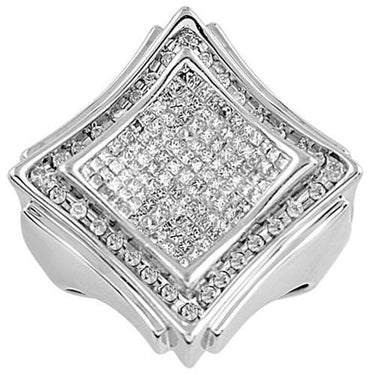 14K White Solid Gold Mens Diamond Kite Ring 3.00 Ctw